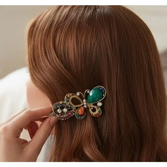 Green Open NWT Jeweled Butterfly Hair Clip / Barrette - Picture 1 of 2